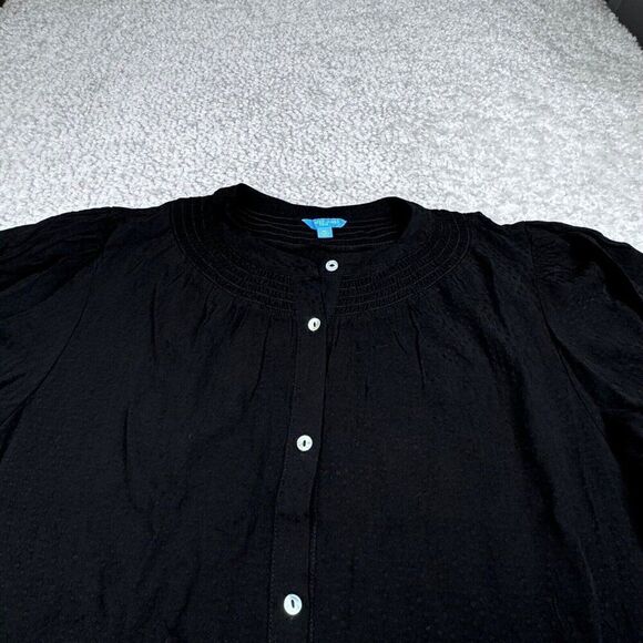 Draper James RSVP Elbow Sleeve Button Front Top Black - Picture 4 of 6